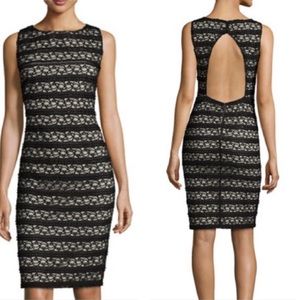Alice + Olivia black lace nude lined open back drs